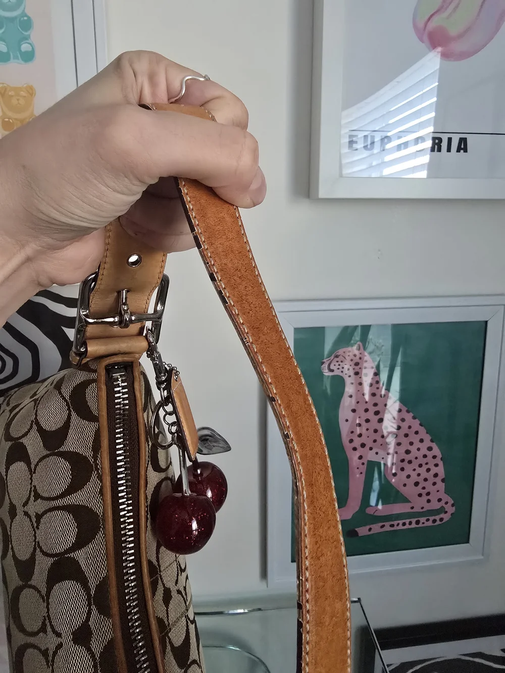 Coach East West Signature Baguette Y2k Shoulder Bag W/Cherry Charm